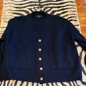 Pomander Place Navy Sweater with Gold Buttons